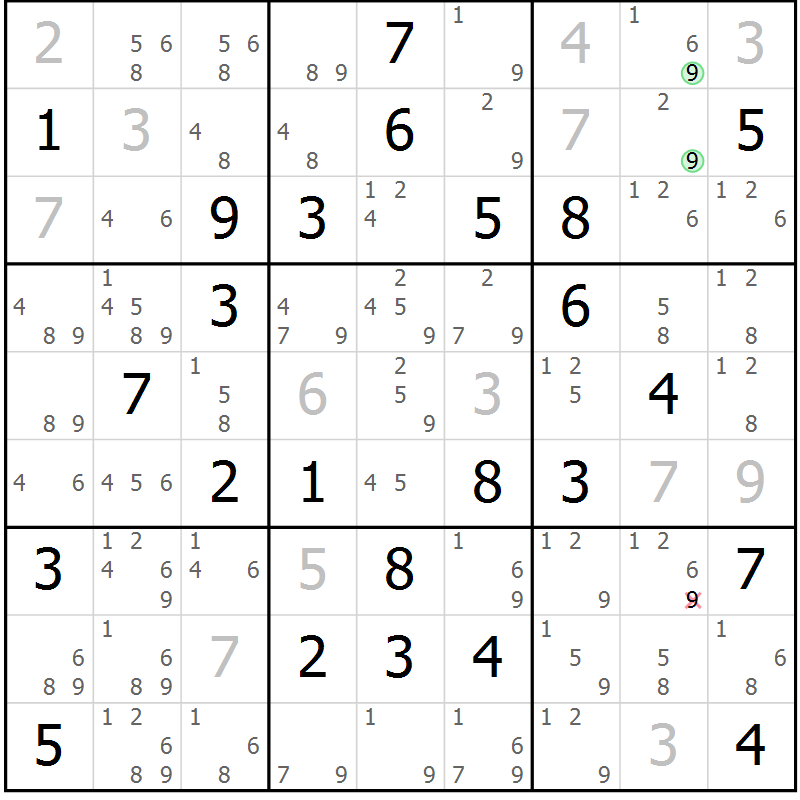 Position des candidats pour la solution de la Gr 50 page 53 du magazine de sudoku Virtuose n° 114