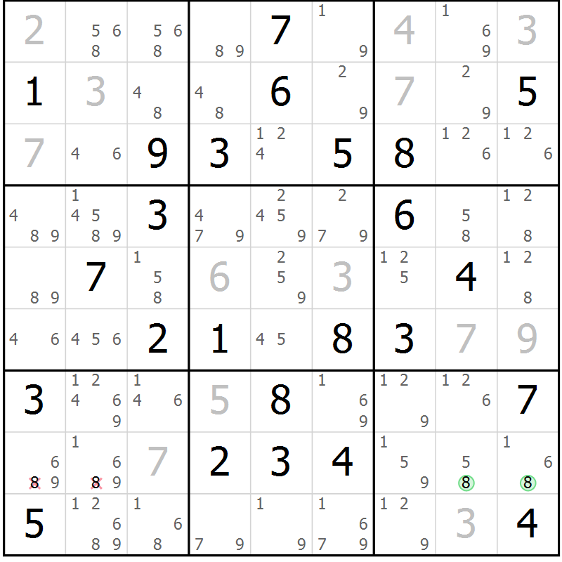 Position des candidats pour la solution de la Gr 50 page 53 du magazine de sudoku Virtuose n° 114