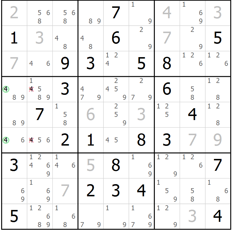 Position des candidats pour la solution de la Gr 50 page 53 du magazine de sudoku Virtuose n° 114