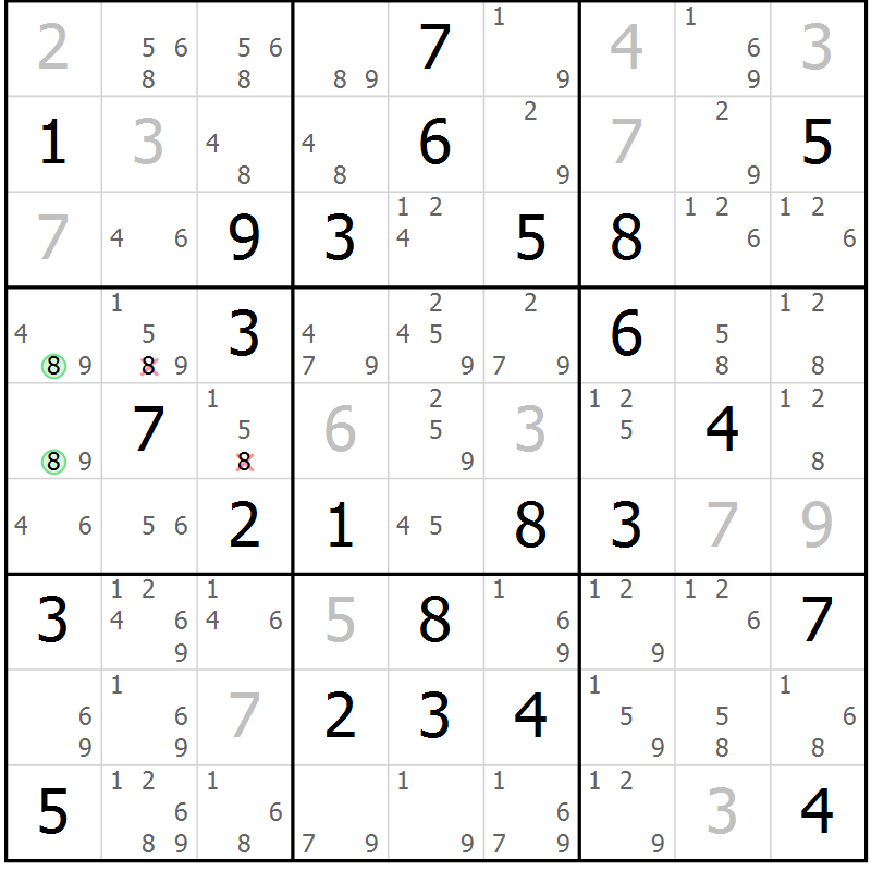 Position des candidats pour la solution de la Gr 50 page 53 du magazine de sudoku Virtuose n° 114