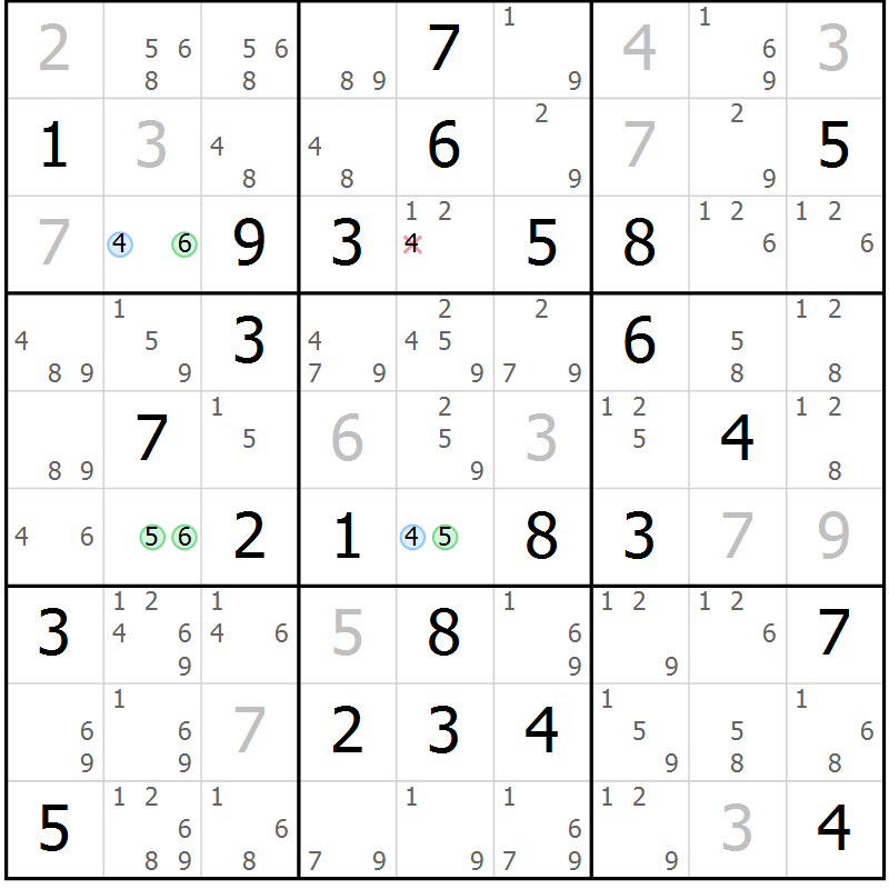 Position des candidats pour la solution de la Gr 50 page 53 du magazine de sudoku Virtuose n° 114