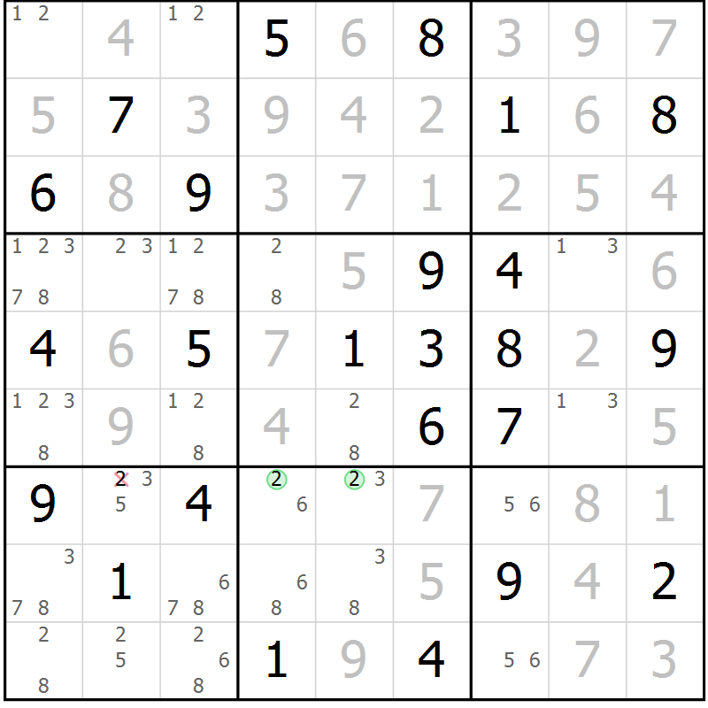 Position des candidats pour la solution de la Gr 51 page 54 du magazine de sudoku Virtuose n° 114