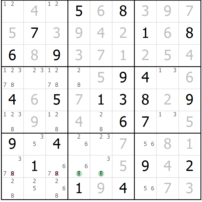Position des candidats pour la solution de la Gr 51 page 54 du magazine de sudoku Virtuose n° 114