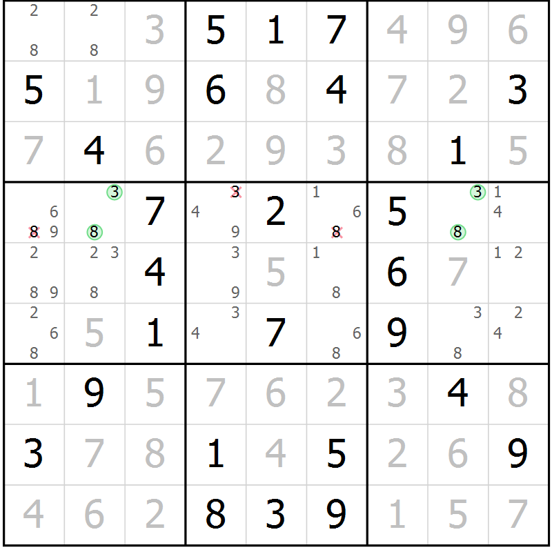 Position des candidats pour la solution de la Gr 52 page 55 du magazine de sudoku Virtuose n° 114