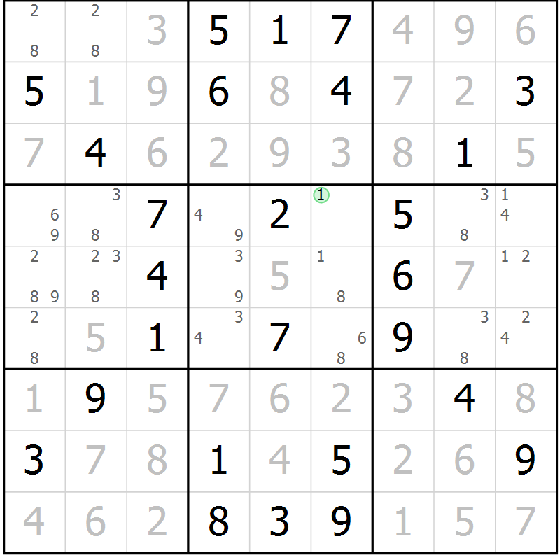 Position des candidats pour la solution de la Gr 52 page 55 du magazine de sudoku Virtuose n° 114