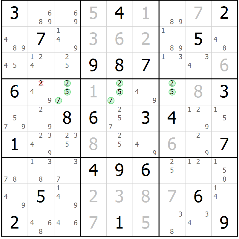 Position des candidats pour la solution de la Gr 53 page 56 du magazine de sudoku Virtuose n° 114