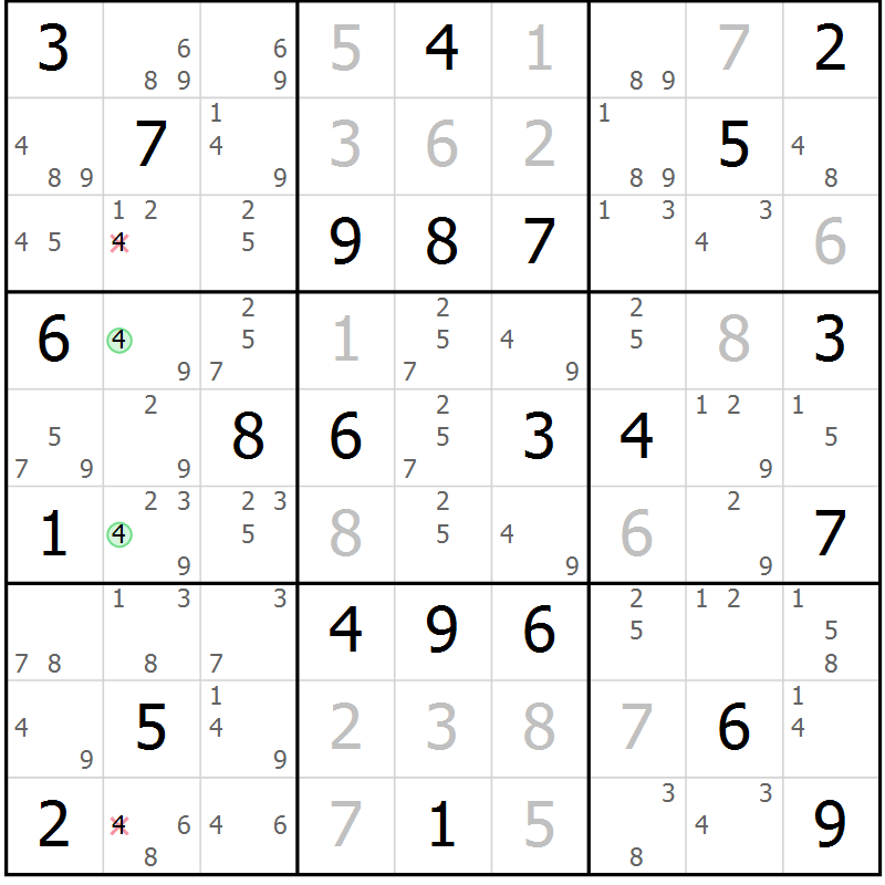 Position des candidats pour la solution de la Gr 53 page 56 du magazine de sudoku Virtuose n° 114