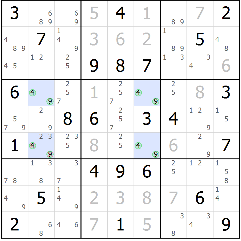 Position des candidats pour la solution de la Gr 53 page 56 du magazine de sudoku Virtuose n° 114