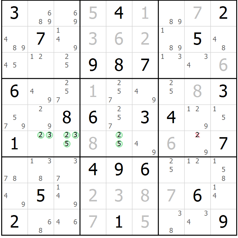 Position des candidats pour la solution de la Gr 53 page 56 du magazine de sudoku Virtuose n° 114