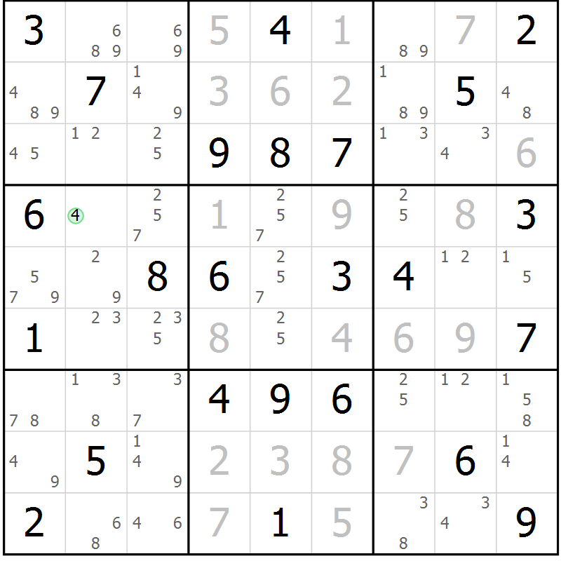 Position des candidats pour la solution de la Gr 53 page 56 du magazine de sudoku Virtuose n° 114
