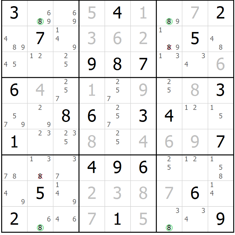 Position des candidats pour la solution de la Gr 53 page 56 du magazine de sudoku Virtuose n° 114