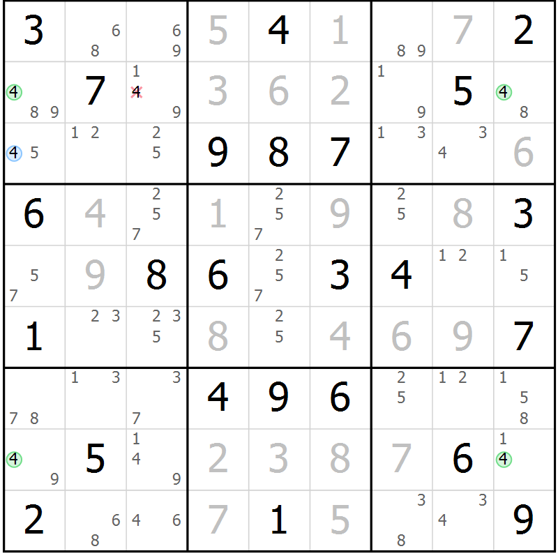 Position des candidats pour la solution de la Gr 53 page 56 du magazine de sudoku Virtuose n° 114