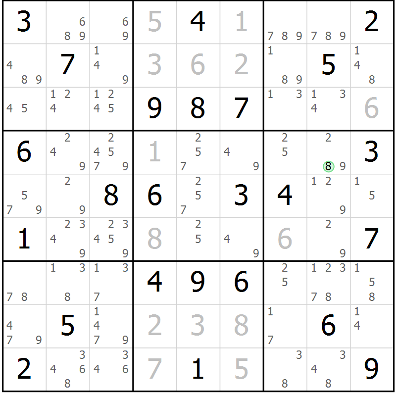 Position des candidats pour la solution de la Gr 53 page 56 du magazine de sudoku Virtuose n° 114