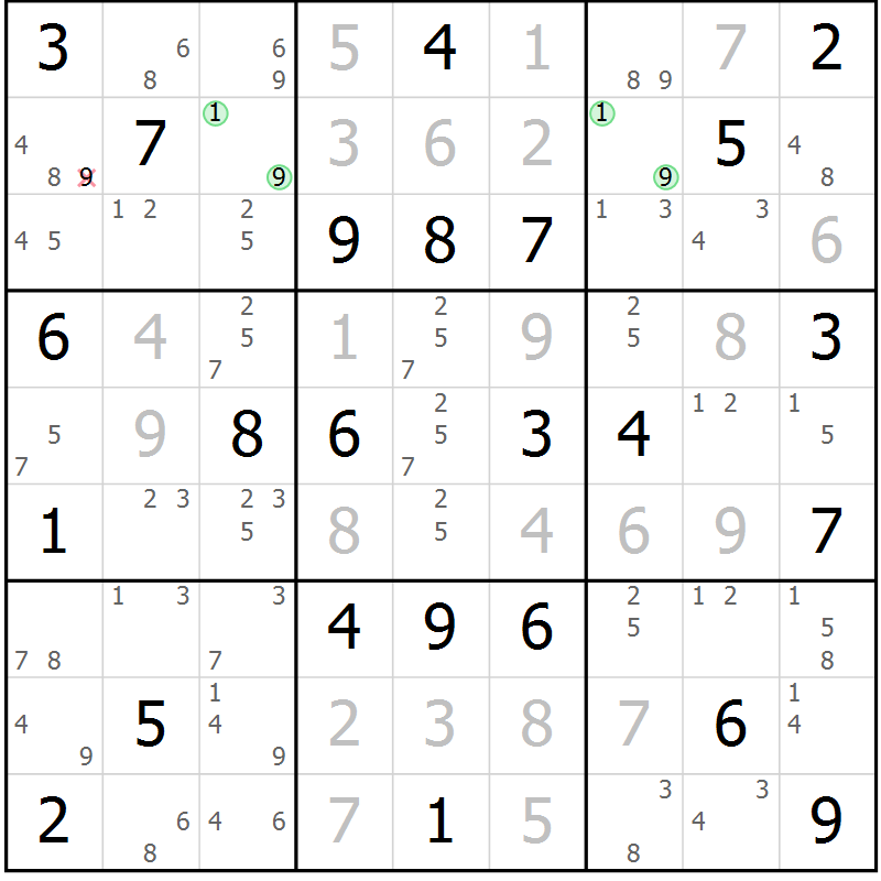 Position des candidats pour la solution de la Gr 53 page 56 du magazine de sudoku Virtuose n° 114