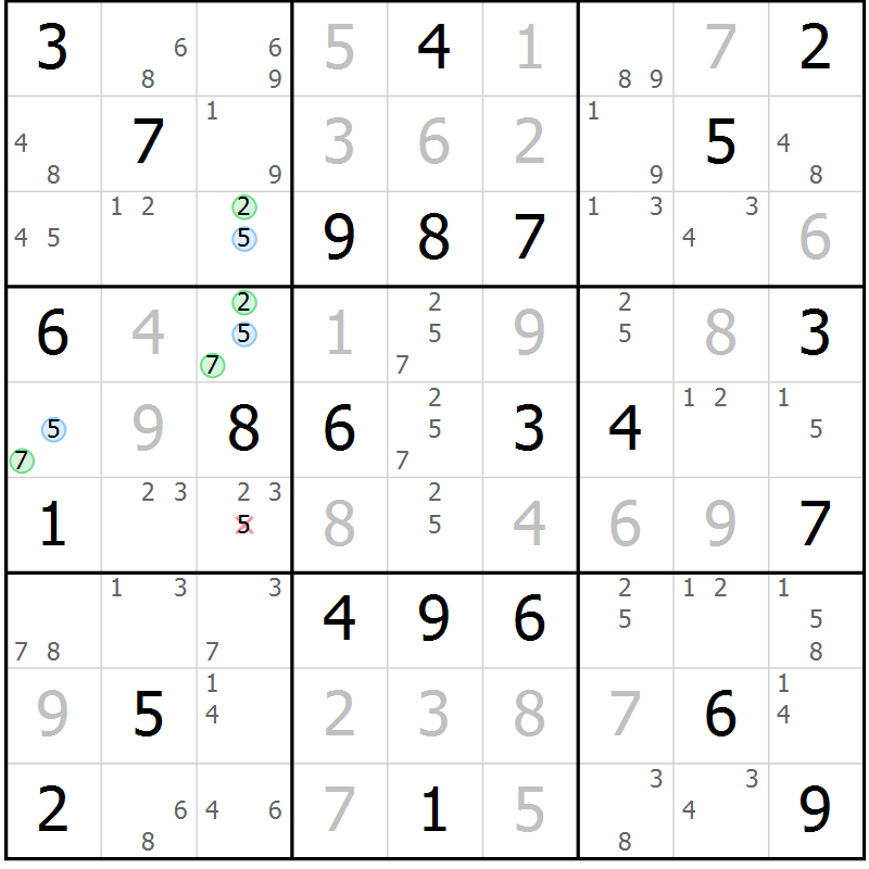 Position des candidats pour la solution de la Gr 53 page 56 du magazine de sudoku Virtuose n° 114