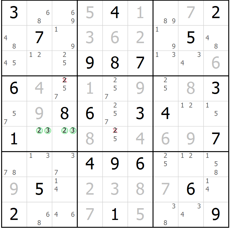 Position des candidats pour la solution de la Gr 53 page 56 du magazine de sudoku Virtuose n° 114