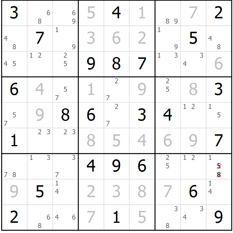 Position des candidats pour la solution de la Gr 53 page 56 du magazine de sudoku Virtuose n° 114