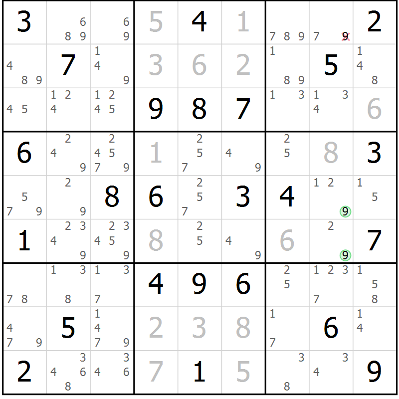 Position des candidats pour la solution de la Gr 53 page 56 du magazine de sudoku Virtuose n° 114