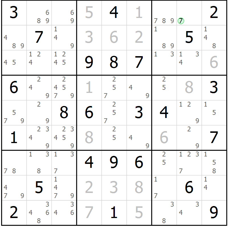 Position des candidats pour la solution de la Gr 53 page 56 du magazine de sudoku Virtuose n° 114