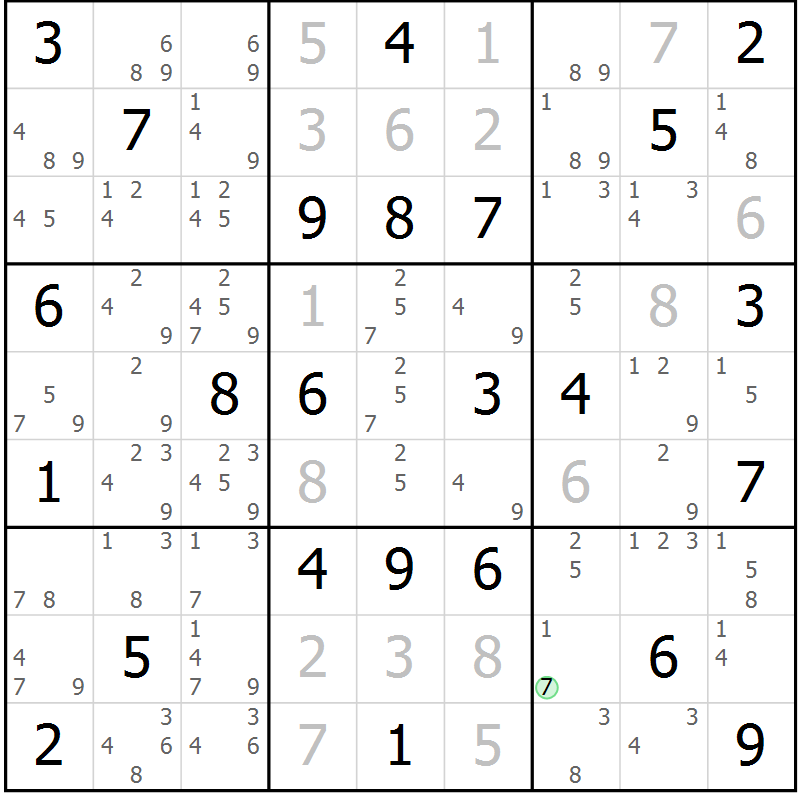 Position des candidats pour la solution de la Gr 53 page 56 du magazine de sudoku Virtuose n° 114