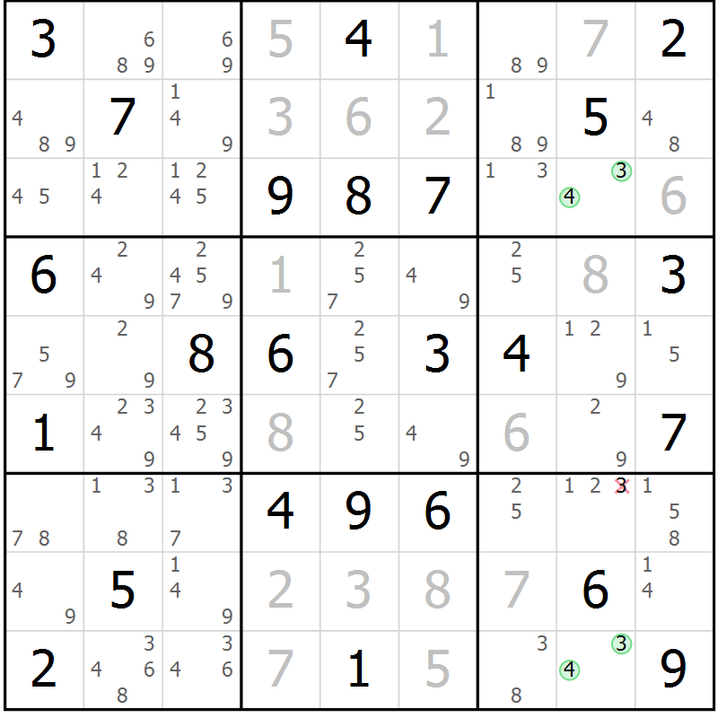 Position des candidats pour la solution de la Gr 53 page 56 du magazine de sudoku Virtuose n° 114