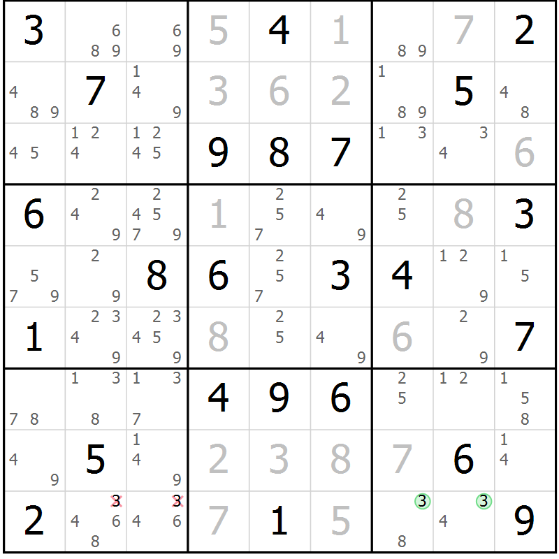 Position des candidats pour la solution de la Gr 53 page 56 du magazine de sudoku Virtuose n° 114