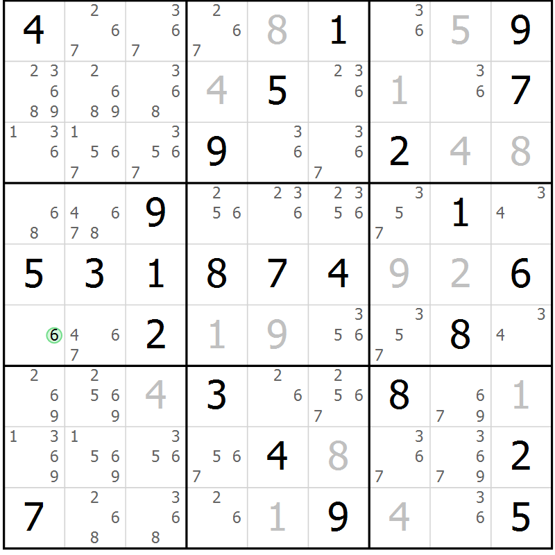 Position des candidats pour la solution de la Gr 54 page 57 du magazine de sudoku Virtuose n° 114