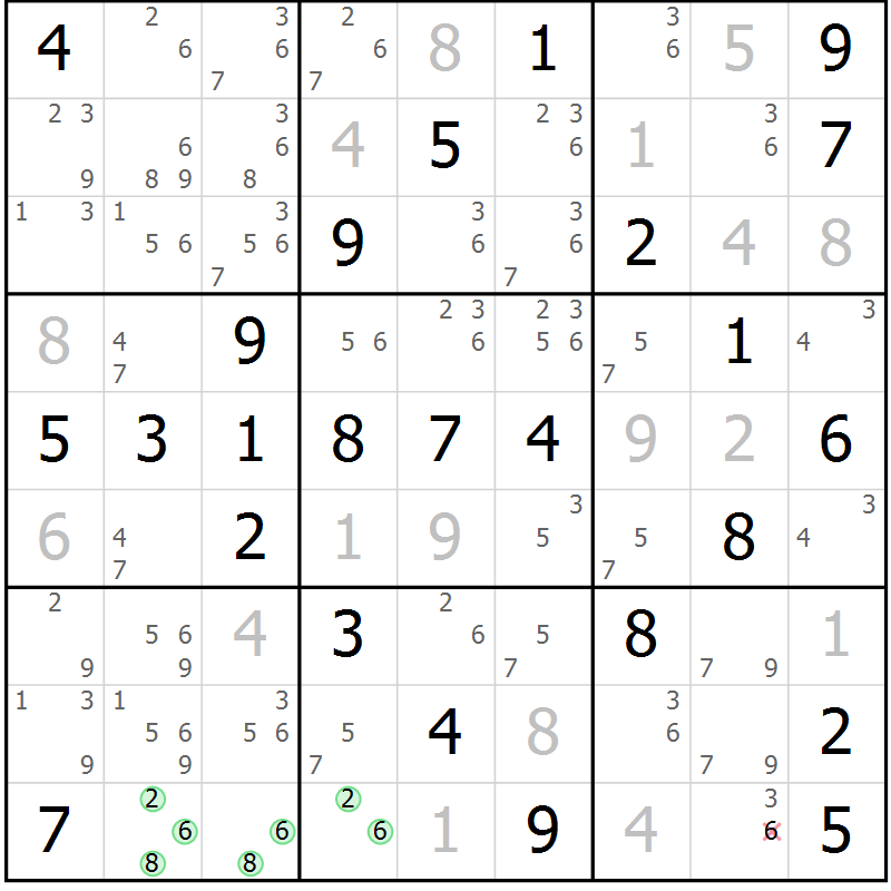 Position des candidats pour la solution de la Gr 54 page 57 du magazine de sudoku Virtuose n° 114