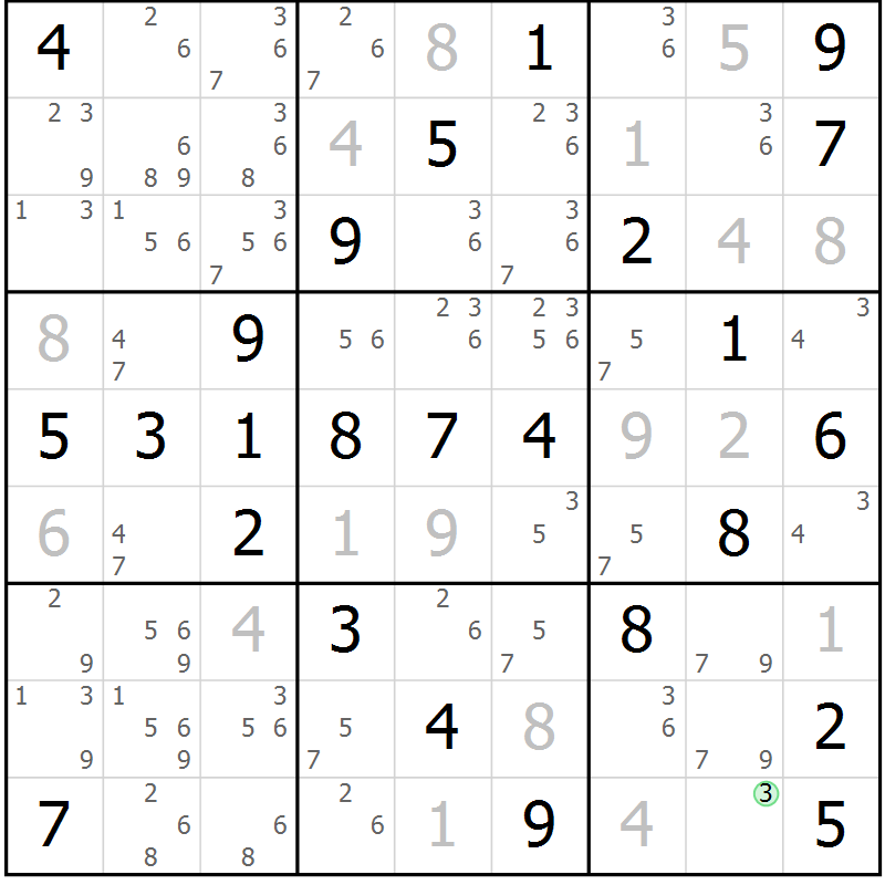 Position des candidats pour la solution de la Gr 54 page 57 du magazine de sudoku Virtuose n° 114