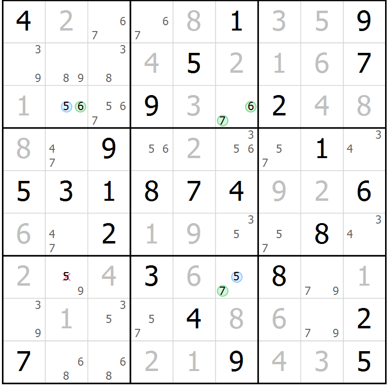 Position des candidats pour la solution de la Gr 54 page 57 du magazine de sudoku Virtuose n° 114