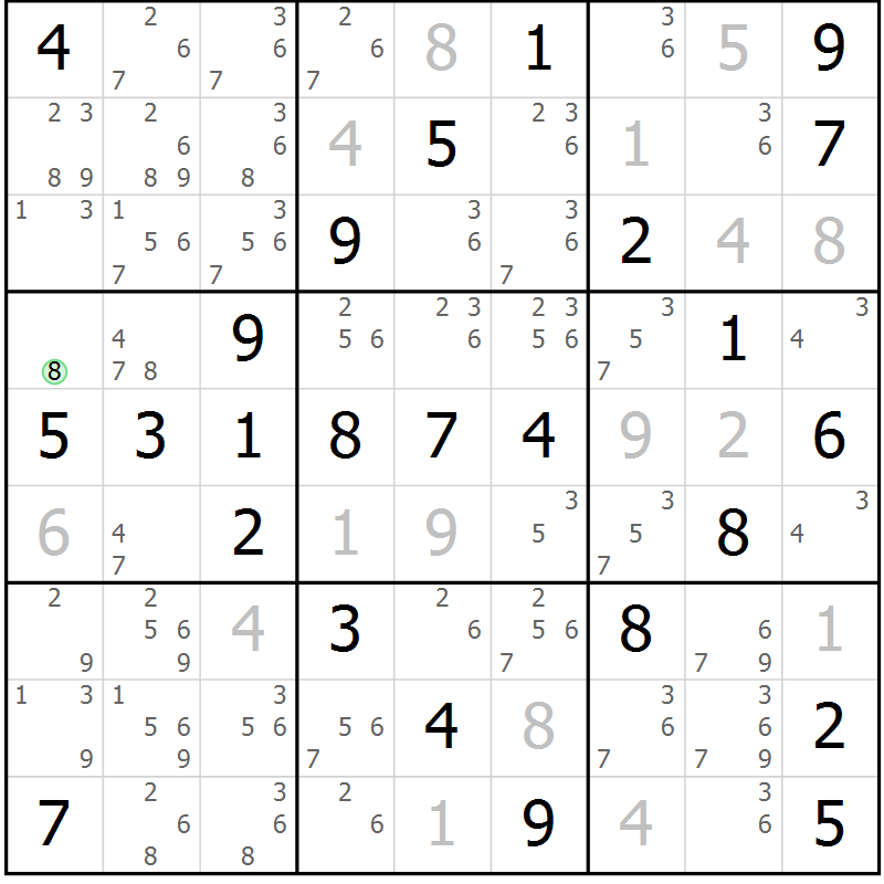 Position des candidats pour la solution de la Gr 54 page 57 du magazine de sudoku Virtuose n° 114