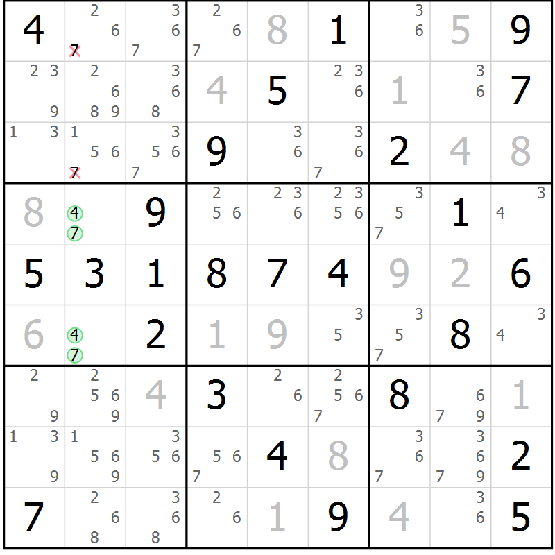 Position des candidats pour la solution de la Gr 54 page 57 du magazine de sudoku Virtuose n° 114