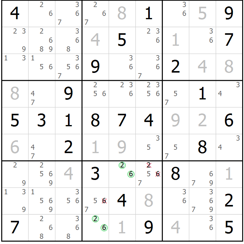Position des candidats pour la solution de la Gr 54 page 57 du magazine de sudoku Virtuose n° 114