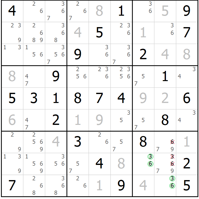Position des candidats pour la solution de la Gr 54 page 57 du magazine de sudoku Virtuose n° 114
