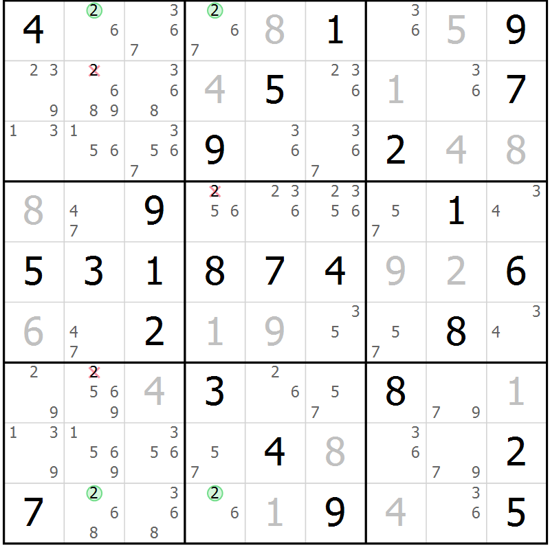 Position des candidats pour la solution de la Gr 54 page 57 du magazine de sudoku Virtuose n° 114