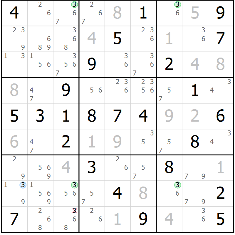 Position des candidats pour la solution de la Gr 54 page 57 du magazine de sudoku Virtuose n° 114