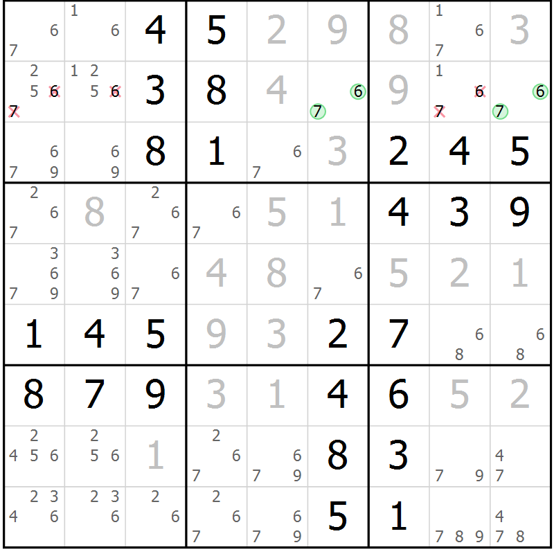 Position des candidats pour la solution de la Gr 55 page 58 du magazine de sudoku Virtuose n° 114