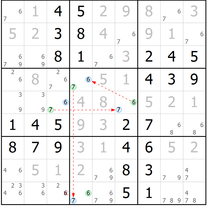 Position des candidats pour la solution de la Gr 55 page 58 du magazine de sudoku Virtuose n° 114