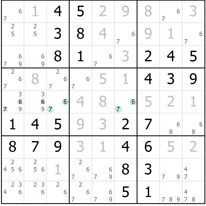 Position des candidats pour la solution de la Gr 55 page 58 du magazine de sudoku Virtuose n° 114