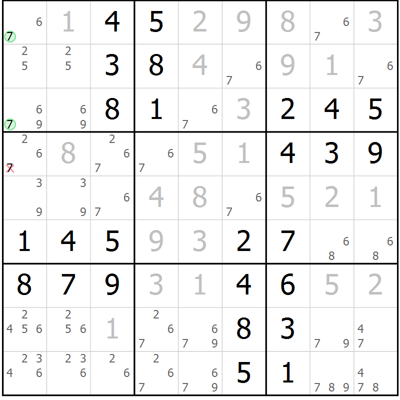 Position des candidats pour la solution de la Gr 55 page 58 du magazine de sudoku Virtuose n° 114