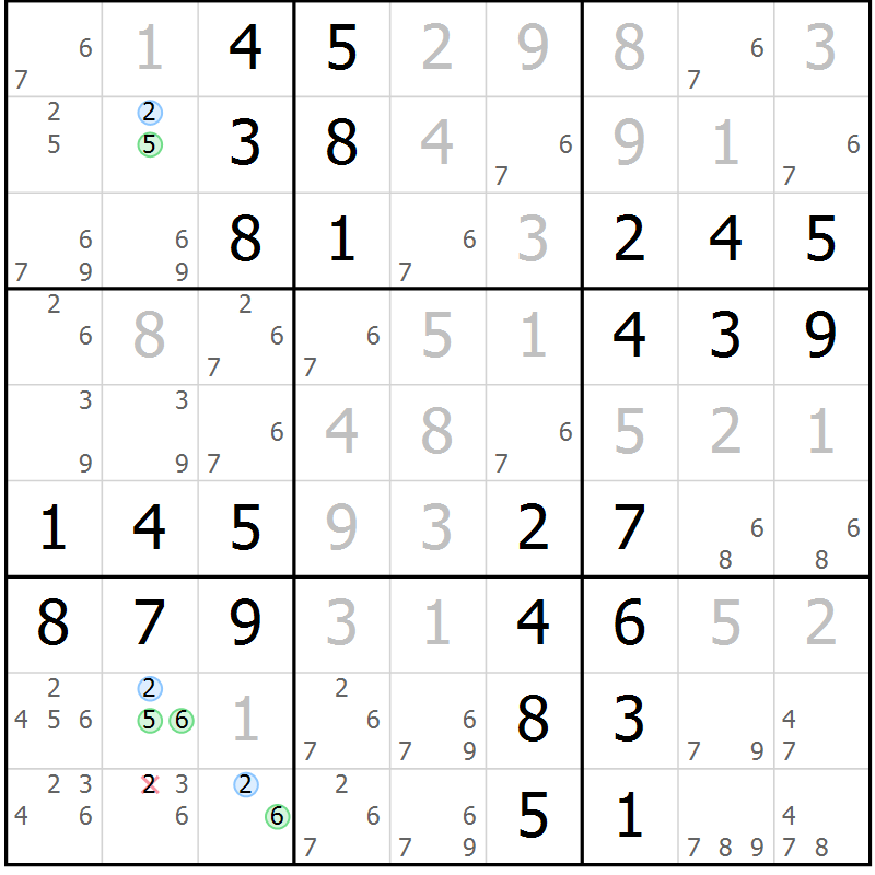 Position des candidats pour la solution de la Gr 55 page 58 du magazine de sudoku Virtuose n° 114