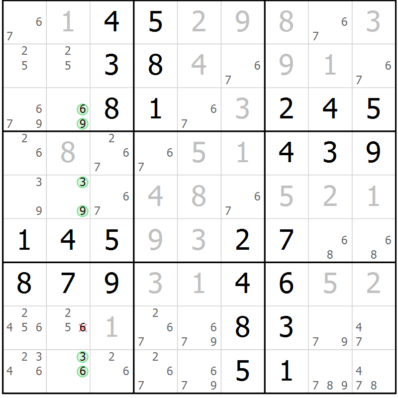 Position des candidats pour la solution de la Gr 55 page 58 du magazine de sudoku Virtuose n° 114