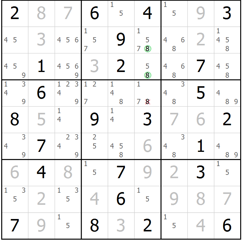 Position des candidats pour la solution de la Gr 56 page 59 du magazine de sudoku Virtuose n° 114