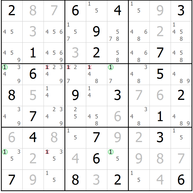Position des candidats pour la solution de la Gr 56 page 59 du magazine de sudoku Virtuose n° 114