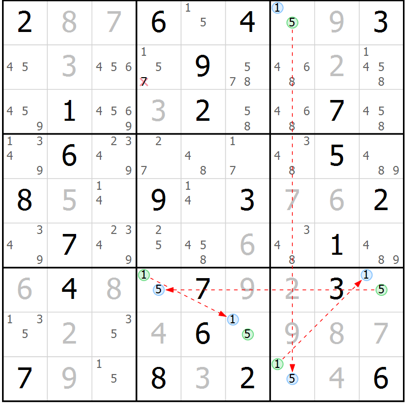 Position des candidats pour la solution de la Gr 56 page 59 du magazine de sudoku Virtuose n° 114