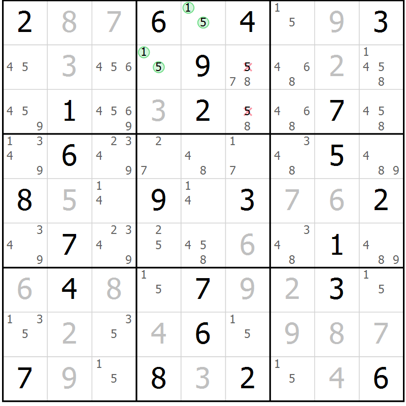 Position des candidats pour la solution de la Gr 56 page 59 du magazine de sudoku Virtuose n° 114