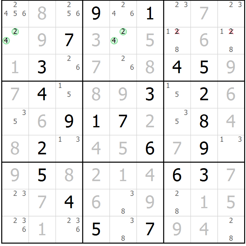 Position des candidats pour la solution de la Gr 57 page 60 du magazine de sudoku Virtuose n° 114