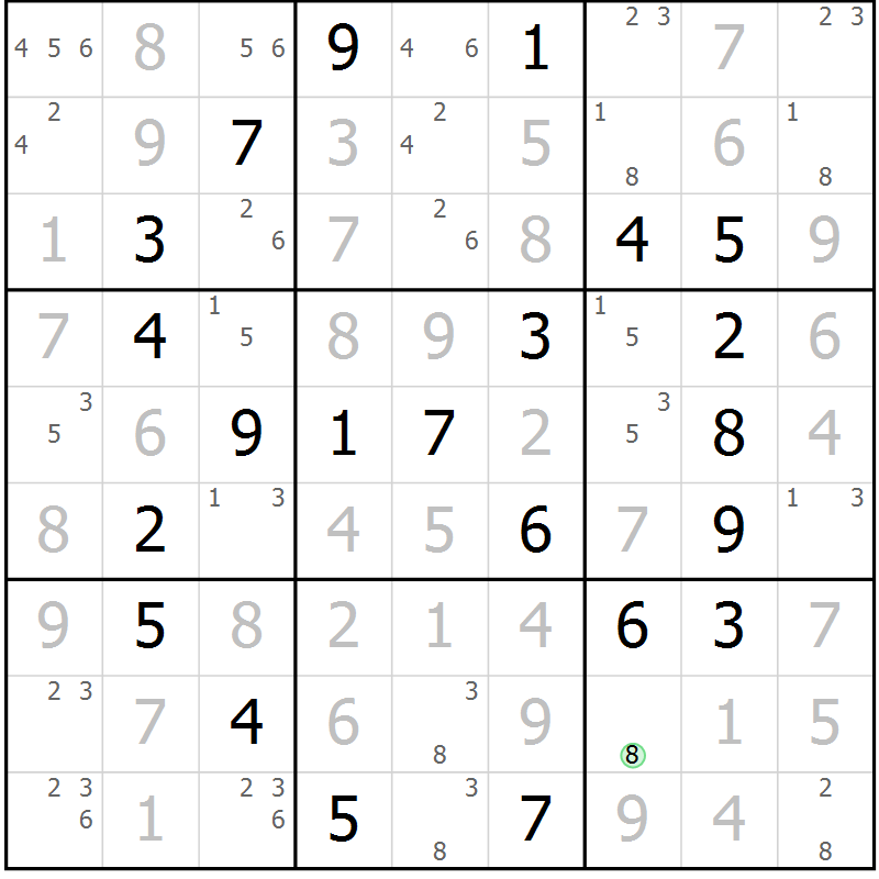 Position des candidats pour la solution de la Gr 57 page 60 du magazine de sudoku Virtuose n° 114