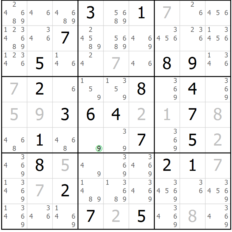 Position des candidats pour la solution de la Gr 58 page 61 du magazine de sudoku Virtuose n° 114