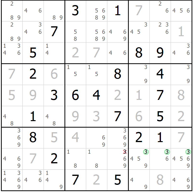 Position des candidats pour la solution de la Gr 58 page 61 du magazine de sudoku Virtuose n° 114